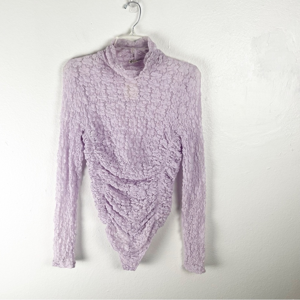 INTIMATELY FREE PEOPLE Lavender Sheer Long Sleeve Mock Neck Bodysuit Small Boho